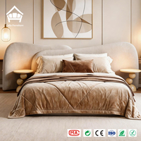 Lit rembourré de luxe moderne avec tête de lit incurvée pour villa, hôtel, appartement, chambre minimaliste, solution de mobilier tout-en-un