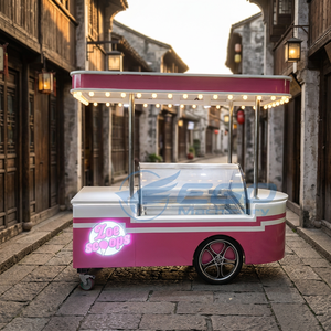 low Price <b>Pink</b> Mini Mobile Breakfast Snack Fast Food Trailer Cold Drink Food Cart for Sale with Freezer - Product Image 1