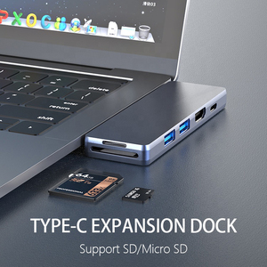 7 en 1 double <span class=keywords><strong>USB</strong></span> <span class=keywords><strong>C</strong></span> Hub alliage d'aluminium métal 7 Ports UltraSlim Super Speed 5Gbps <span class=keywords><strong>thunderbolt</strong></span> 3 station d'accueil pour MacBook pro - Product Image 3