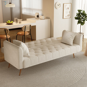 Sofá de Terciopelo Beige de Tres Plazas con Cama y Dos Cojines Decorativos, Sofá de Lujo para Sala de Estar o Dormitorio, Fabricante Personalizado - Product Image 5