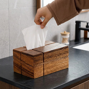Boîte à mouchoirs en bois massif faite à la main, porte-mouchoirs en bois, distributeur de serviettes rustique, décoration pour la maison, le bureau, l'hôtel, le restaurant - Product Image 1
