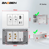 Panel de PC Ignífugo, Enchufe Estándar Brasileño, Toma de Corriente Doble USB Tipo C, Interruptor de Luz de Pared para Oficina, 118*72mm, Blanco, 10A 20A