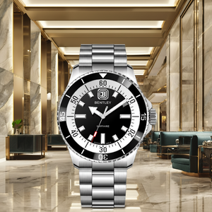 Reloj de cuarzo de cuero Premium con atractivo clásico, banda de acero inoxidable de 22mm, esfera de cristal, puntero de ventana, pantalla para noches - Product Image 1