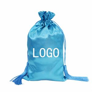 Pochettes en satin personnalisées avec logo, douces et soyeuses, avec pompon, pour cadeaux et voyages, sacs à cheveux - Product Image 2