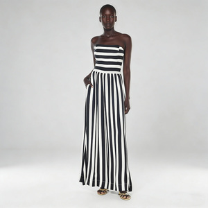 <span class=keywords><strong>Tuta</strong></span> <span class=keywords><strong>Elegante</strong></span> Casual da Donna, Abbigliamento Estivo alla Moda, Chic <span class=keywords><strong>Tuta</strong></span> Intera Senza Spalline a Righe Bianche e Nere con Gamba Larga - Product Image 1