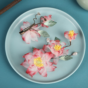 24 Nouvelles Pinces à Cheveux Fleur Rouges Dégradées, Design Original Fait Main, Accessoires Capillaires Hanfu Floraux Exquis Pressés à Chaud - Product Image 3