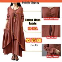Robe longue décontractée pour femme, style musulman, unie, à simple boutonnage, ample, avec poches, en coton et lin, pour l'été