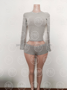 Set da 2 Pezzi Oversize di Lusso Personalizzato per Donna, Abbigliamento da Casa, Pigiami in Cotone con <span class=keywords><strong>Camicia</strong></span> a Maniche Lunghe e Pantaloni, Pigiama a Righe da Donna - Product Image 5