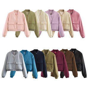 Blouson Bomber Femme Automne Boutonné Style Baseball <span class=keywords><strong>Aviateur</strong></span> Courte Vintage Manches Longues Vêtement d'extérieur 3897 - Product Image 1