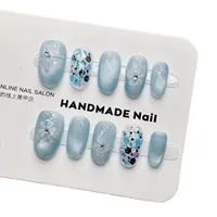 Faux ongles gothiques à presser faits à la main, couleur unie, motif papillon, courts, avec accents œil de chat