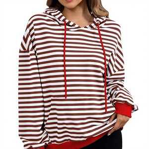Sweat-shirts rayés pour femmes, pull à capuche oversize avec cordon de serrage, pull ample décontracté en polaire pour l'hiver et l'automne - Product Image 5