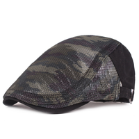 DDA447 Sports de plein air chaud casquettes de journal plates béret d'été en coton respirant pour femmes et hommes, bérets en maille de Camouflage