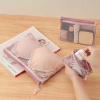Sac de rangement multi-compartiments en maille de polyester recyclé avec double fermeture éclair, organisateur polyvalent pour la maison, les voyages, les articles de toilette et le maquillage