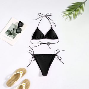 Traje de baño sexi respetuoso con el medio ambiente para mujer, traje de <span class=keywords><strong>Bikini</strong></span> Sexy para mujer, conjunto de <span class=keywords><strong>Bikini</strong></span> triangular de Color sólido - Product Image 6