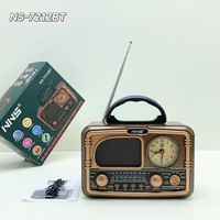 FM AM SW3 bandes Radio multibande monde Radio Portable en bois Style rétro classique Vintage bleu dent haut-parleur avec horloge NS-7212BT