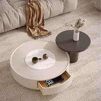 Table basse ronde moderne en bois avec rangement, style crème, pour salon, balcon, petit appartement, table d'appoint de luxe combinée
