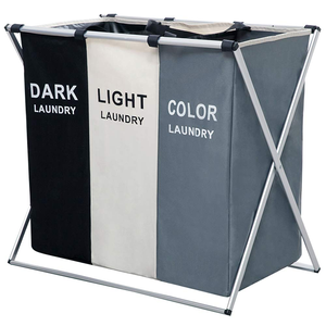 2026 Hot Selling Oxford Fabric Laundry Bag Waterproof <b>Foldable</b> 3 Compartments Laundry <b>Basket</b> Home Storage Bag - Product Image 1