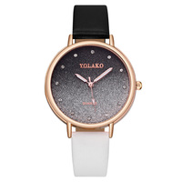 Montre pour femme YOLAKO à bracelet en cuir, mouvement à quartz, tendance, écologique, avec dégradé ciel étoilé, best-seller pour le commerce international