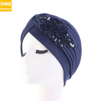 Pañuelo para la Cabeza de Invierno para Mujer, Transpirable, con Lentejuelas y Diseño Floral, Gorro Plegado Estilo Indio, Color Sólido, Étnico TJM-24X