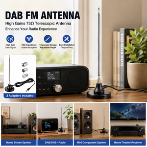 Antennes DAB <span class=keywords><strong>FM</strong></span> à gain élevé 75 ohms, antennes <span class=keywords><strong>FM</strong></span> télescopiques avec 3 adaptateurs, antennes radio <span class=keywords><strong>FM</strong></span> intérieures pour récepteur stéréo domestique - Product Image 4