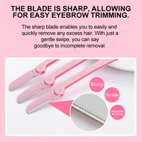 Rasoir pliable pour le visage et les sourcils en acier inoxydable de haute qualité avec lame carrée rose pour femmes