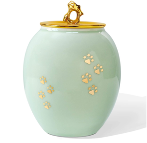 Urna Funeraria in Ceramica per Ceneri di Animali Domestici, Scatola Commemorativa per Cani e Gatti con Impronte di Zampe sul Coperchio, Logo Personalizzato - Product Image 1