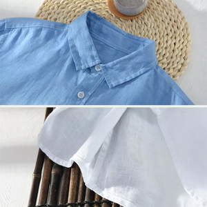 <span class=keywords><strong>Camicia</strong></span> da spiaggia estiva in <span class=keywords><strong>lino</strong></span> bianco da <span class=keywords><strong>uomo</strong></span> a maniche lunghe camicie larghe da spiaggia - Product Image 6