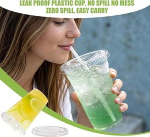 Pet Clear Flat 98Mm |   Convient aux gobelets de 12 à 24 oz, couvercles à clipser jetables pour café glacé, milkshakes, glaces, utilisation au bureau et à la maison - Product Image 5
