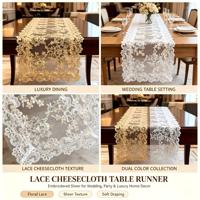 Chemin de table de luxe en gaze ajourée style américain pour mariages et fêtes