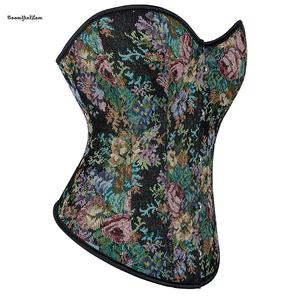 Corsetto Overbust Retrò con 5 Chiusure a Spilla, Fantasia Floreale, Taglie Forti, 12 Stecche in Plastica, Bottoni, Pizzo, Senza Spalline, Controllo Forte, da Donna - Product Image 3