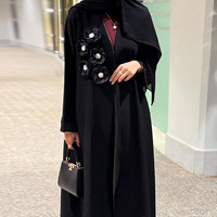Bloom Dew Negro Verde Abierto Abaya Dimensional Floral Detalle Flujo Silueta Cubierta Park Strolls Tier Program
