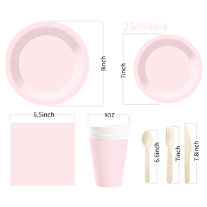 DAMAI – Ensemble de vaisselle jetable rose clair en papier pour fêtes, assiettes de 7 et 9 pouces, gobelets en papier, couverts et serviettes - Product Image 5