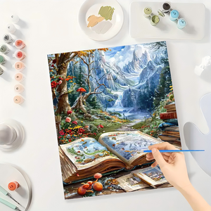 Fantasia 16x20 pollici libro di fiabe per la foresta di pittura da numeri Kit per adulti su tela senza cornice con regalo libro aperto - Product Image 3