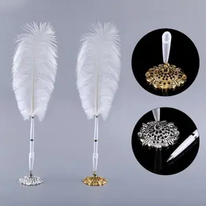 Quill Feather Metal Holder Set Stationery Gift Ballpoint Wedding Pen