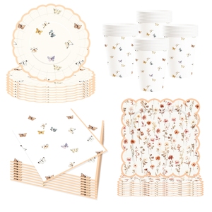 DAMAI Tea Party Kids Birthday Party Supplies Butterfly Flower Element <b>Disposable</b> Party <b>Tableware</b> Set Paper Napkins Cups Plates - Product Image 4