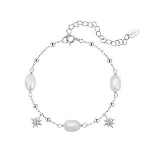 Bracelet <span class=keywords><strong>en</strong></span> argent sterling 925 RINNTIN GPB60 avec perle d'eau douce naturelle et breloque étoile, chaîne fine réglable pour femme - Product Image 5