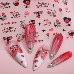 Милый Забавный дизайн, наклейки для ногтей, наклейки с надписью Love Lips Rose, наклейки для ногтевого дизайна, акриловые аксессуары для ногтей на День святого Валентина