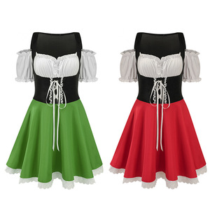 Women Beer Festival Costume <b>Plus</b> <b>Size</b> German Dirndl <b>Dress</b> Green <b>Red</b> Off Shoulder Lace Trim Skirt - Product Image 1