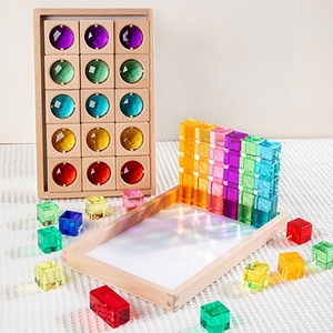 CPC Blocs de construction en bois arc-en-ciel 40 pièces, empilables, thème animaux et nature, pour l'éveil en maternelle, blocs hauts - Product Image 3