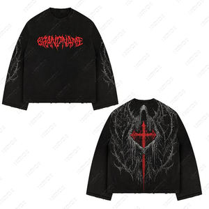 เสื้อยืดแขนยาวผ้าคอตตอนโอเวอร์ไซส์สำหรับผู้ชายเสื้อลำลองผ้าคอตตอนทรงหลวมดีไซน์แนวสตรีทพิมพ์ลายโดยตรงสำหรับฤดูหนาว - Product Image 4