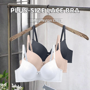 Cross Border <b>Large</b> Size Nylon Lace Bra Plus Size Solid Thin Style Steel Ring Support Push Up D <b>Cup</b> Backless Birlag Sports - Product Image 2
