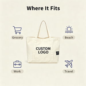 Custom Logo Plain <b>Large</b> Size Printed Eco Friendly Recycled Reusable Sublimation Beach Shopping Tote <b>Bag</b> Cotton <b>Canvas</b> Beach <b>Bag</b> - Product Image 2