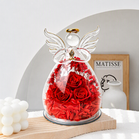 Figurine d'ange en fleur éternelle sous cloche en verre, faite à la main, au toucher naturel, longue durée, cadeau romantique pour les occasions