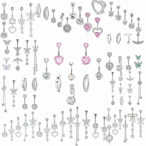Ensemble de bijoux de <span class=keywords><strong>piercing</strong></span> élégant style punk en acier inoxydable avec zircon brillant et pendentif papillon pour <span class=keywords><strong>piercing</strong></span> de <span class=keywords><strong>nombril</strong></span>, idéal pour cadeau de mariage - Product Image 1