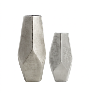Vase à fleurs en forme d'hexagone en aluminium plaqué argent pour centre de table de mariage, décoration de la maison, vase à fleurs et pots - Product Image 1