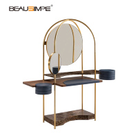 Vanitoso Coiffeuse de luxe italienne réglable et écologique avec miroir multiple, cadre métallique, plateau en marbre et plateau rotatif