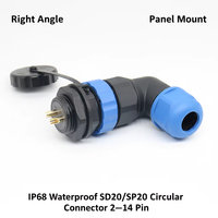 Connecteur en laiton à angle droit SD20/SP20 IP68, 2-14 broches, 5A-25A, avec écrou arrière, montage sur panneau, fiche mâle et prise femelle pour machines portuaires