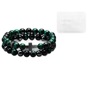 Lot de Bracelets Croix Double Couche pour Hommes en Œil de Tigre Vert et Obsidienne, Perles d'Hématite, Bijoux <span class=keywords><strong>Vintage</strong></span> Idéaux pour Cadeau - Product Image 5