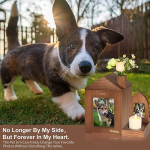 Petitian Wood Pet Urn Rectangle Dog <b>Memorial</b> Display <b>Box</b> With Photo Frame And Candle Holder - Product Image 5