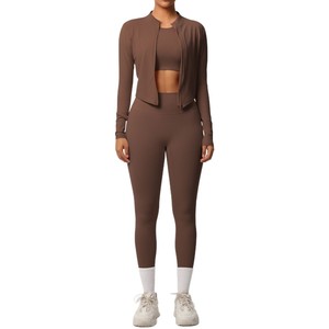 Phụ Nữ Của Ba-Mảnh Thể Thao Phù Hợp Với Cho Chạy Yoga Cross-Biên Giới Cổ Rắn Màu Sắc Thoáng Khí Chặt Chẽ Tập Thể Dục Áo Khoác Dây Kéo 5 Miếng - Product Image 5